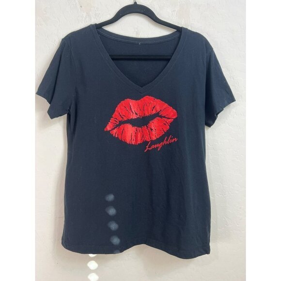 Women Laughlin, NV Kiss Lips Red Lips Graphic Tee Metallic Sz L - Picture 1 of 7
